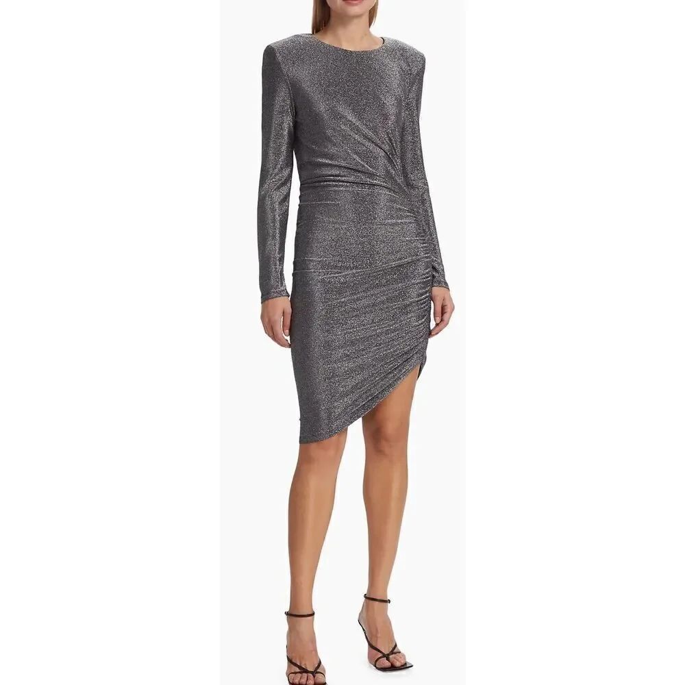 Veronica Beard Cyrus Shimmer Ruched Minidress in Gunmetal NWT Size Medium
